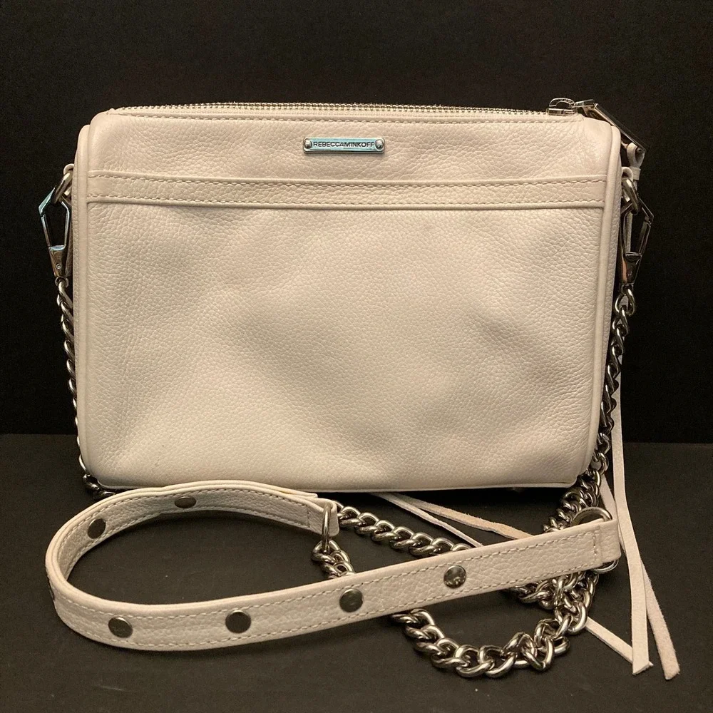 Rebecca Minkoff‎ Crossbody Bag White Leather Chain Strap Hook Front Bottom Studs